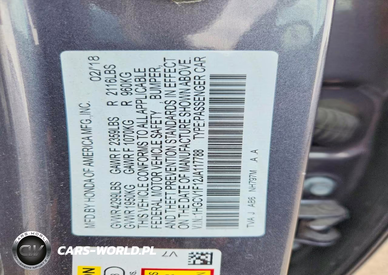 2018 Honda Accord Lx VIN:1HGCV1F12JA117788 - 12