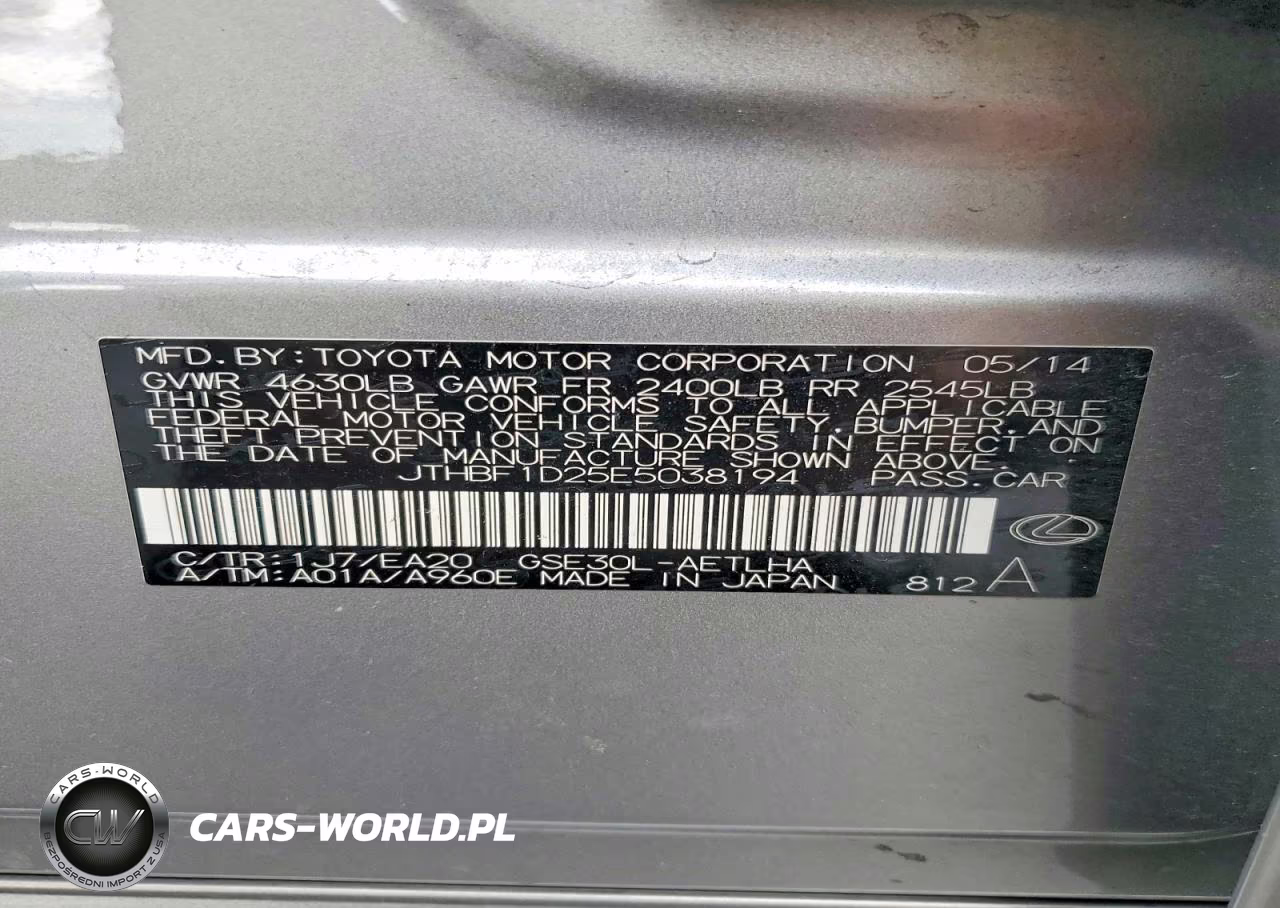2014 Lexus Is 250 VIN:JTHBF1D25E5038194 - 12
