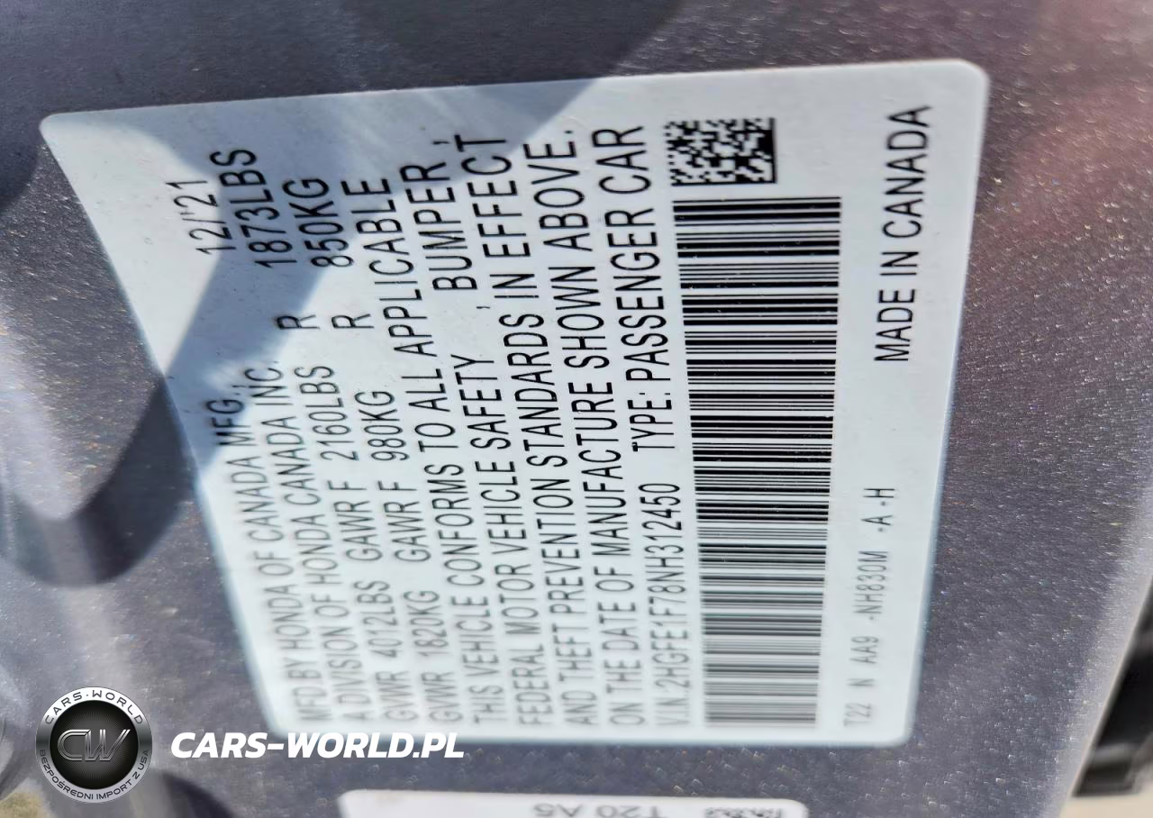 2022 Honda Civic Ex VIN:2HGFE1F78NH312450 - 13