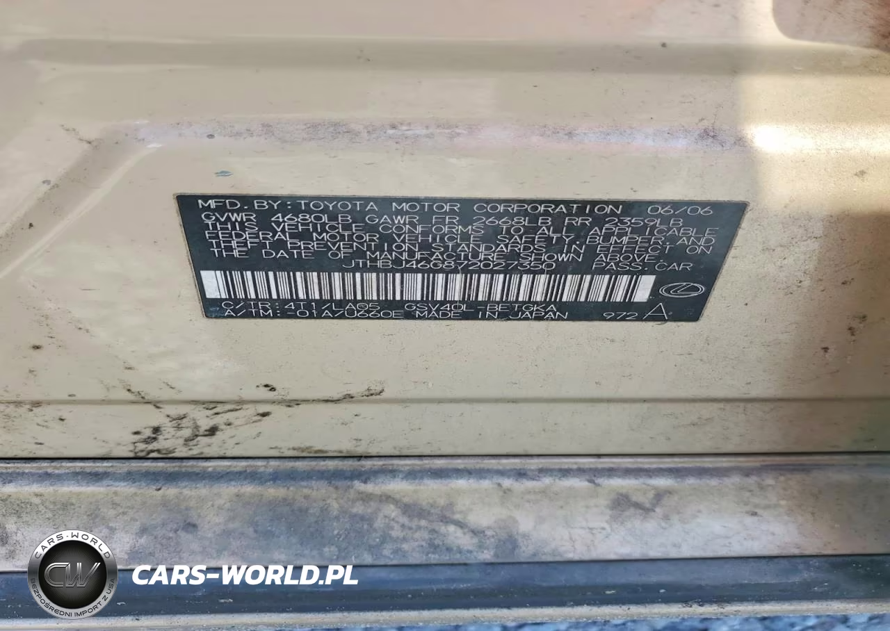 2007 Lexus Es 350 VIN:JTHBJ46G872027350 - 12