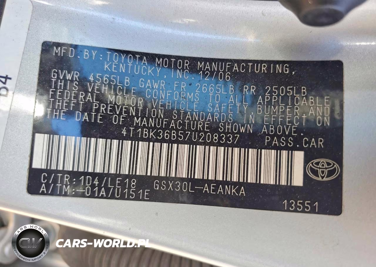 2007 Toyota Avalon Touring VIN:4T1BK36B57U208337 - 12