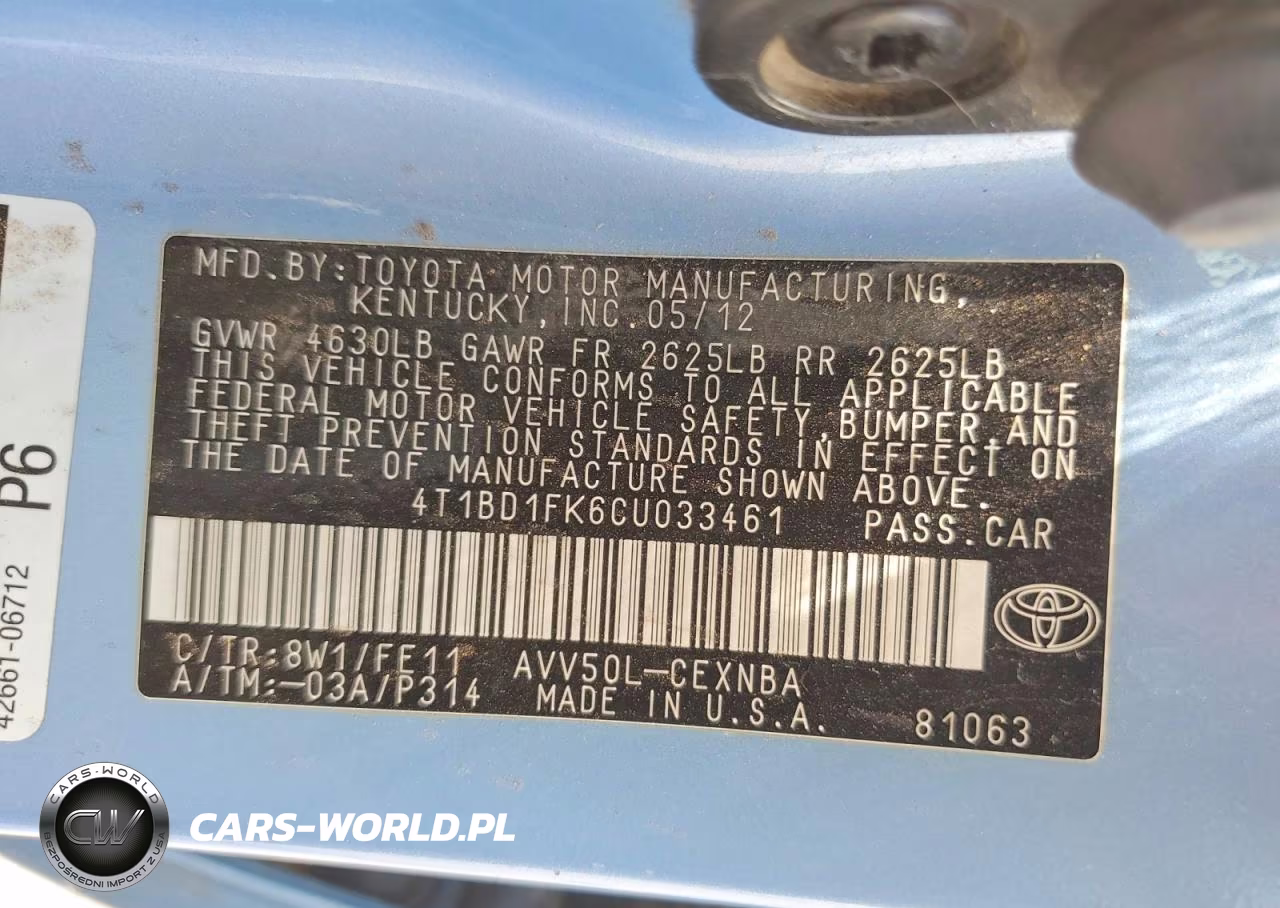 2012 Toyota Camry Hybrid Le VIN:4T1BD1FK6CU033461 - 12