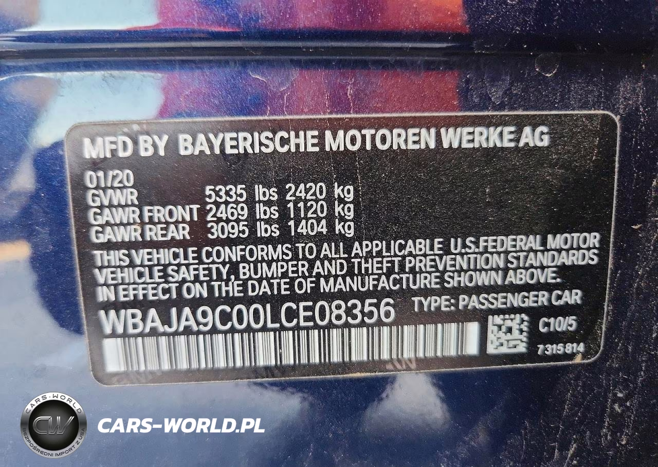 2020 BMW 530E VIN:WBAJA9C00LCE08356 - 13