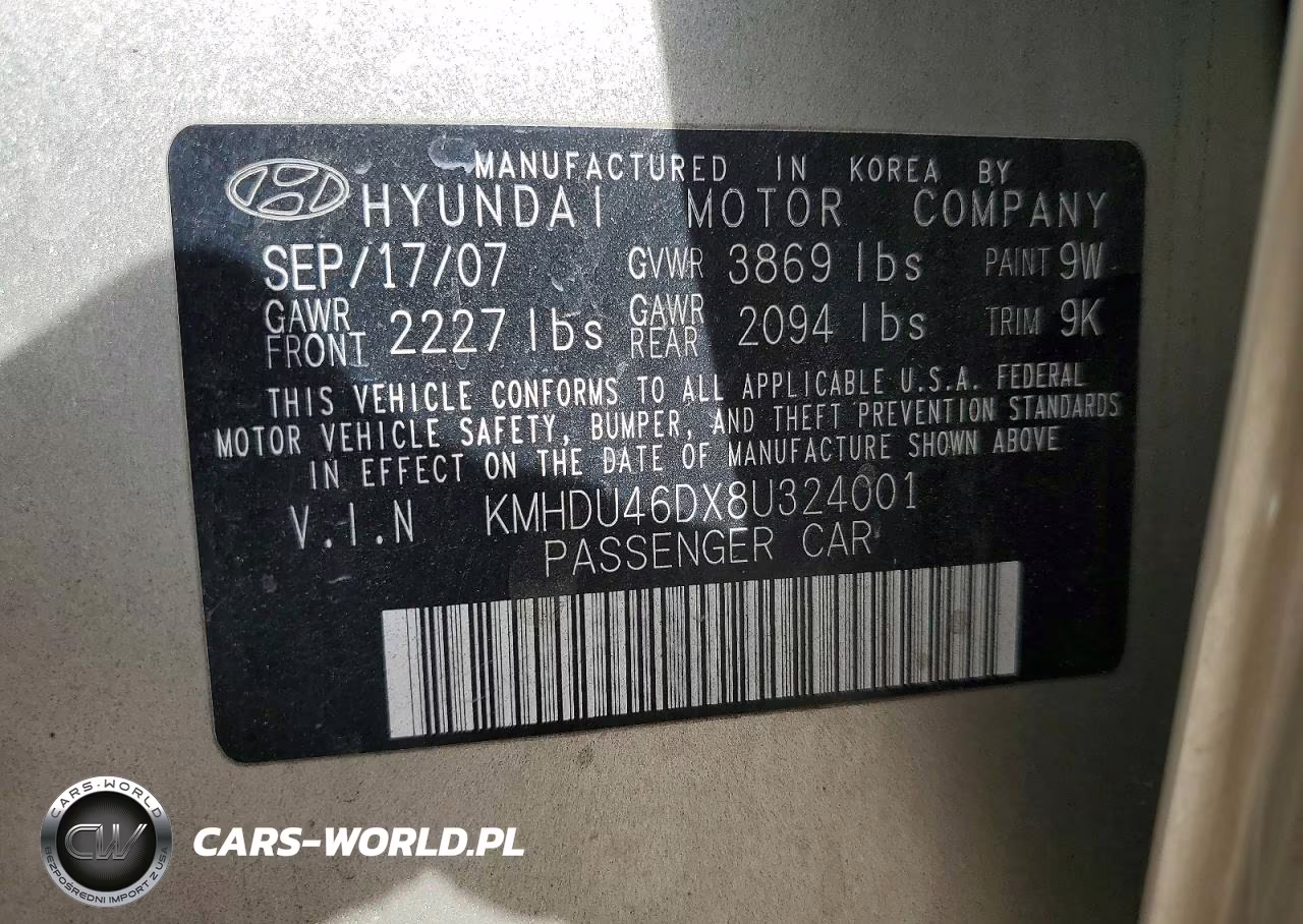 2008 Hyundai Elantra Gls VIN:KMHDU46DX8U324001 - 12