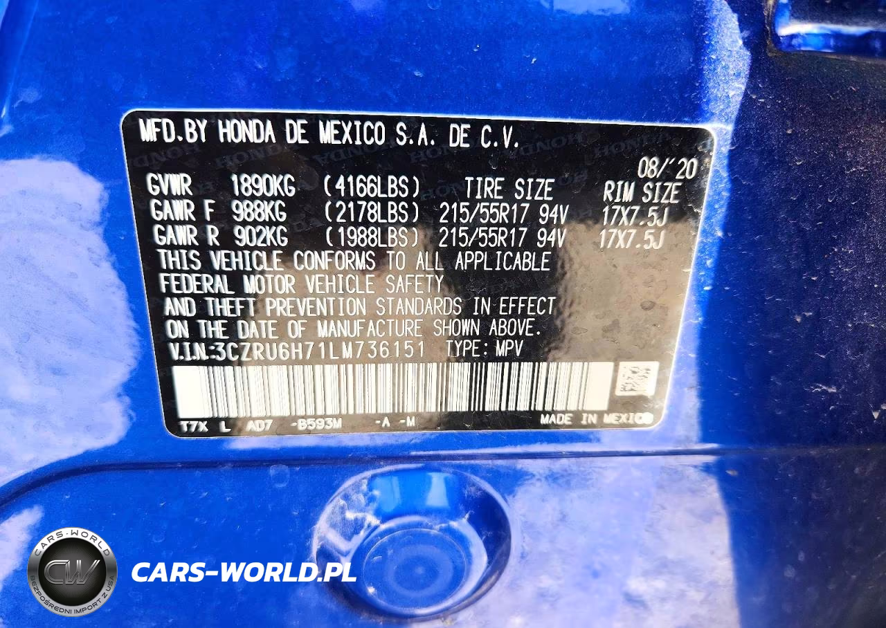 2020 Honda Hr-V Exl VIN:3CZRU6H71LM736151 - 13
