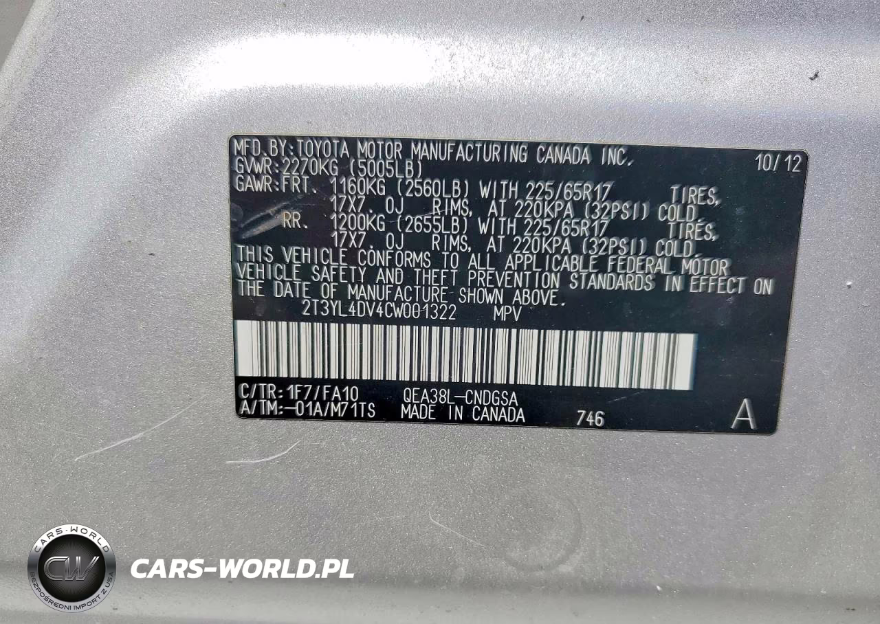 2012 Toyota Rav4 Ev Base VIN:2T3YL4DV4CW001322 - 13