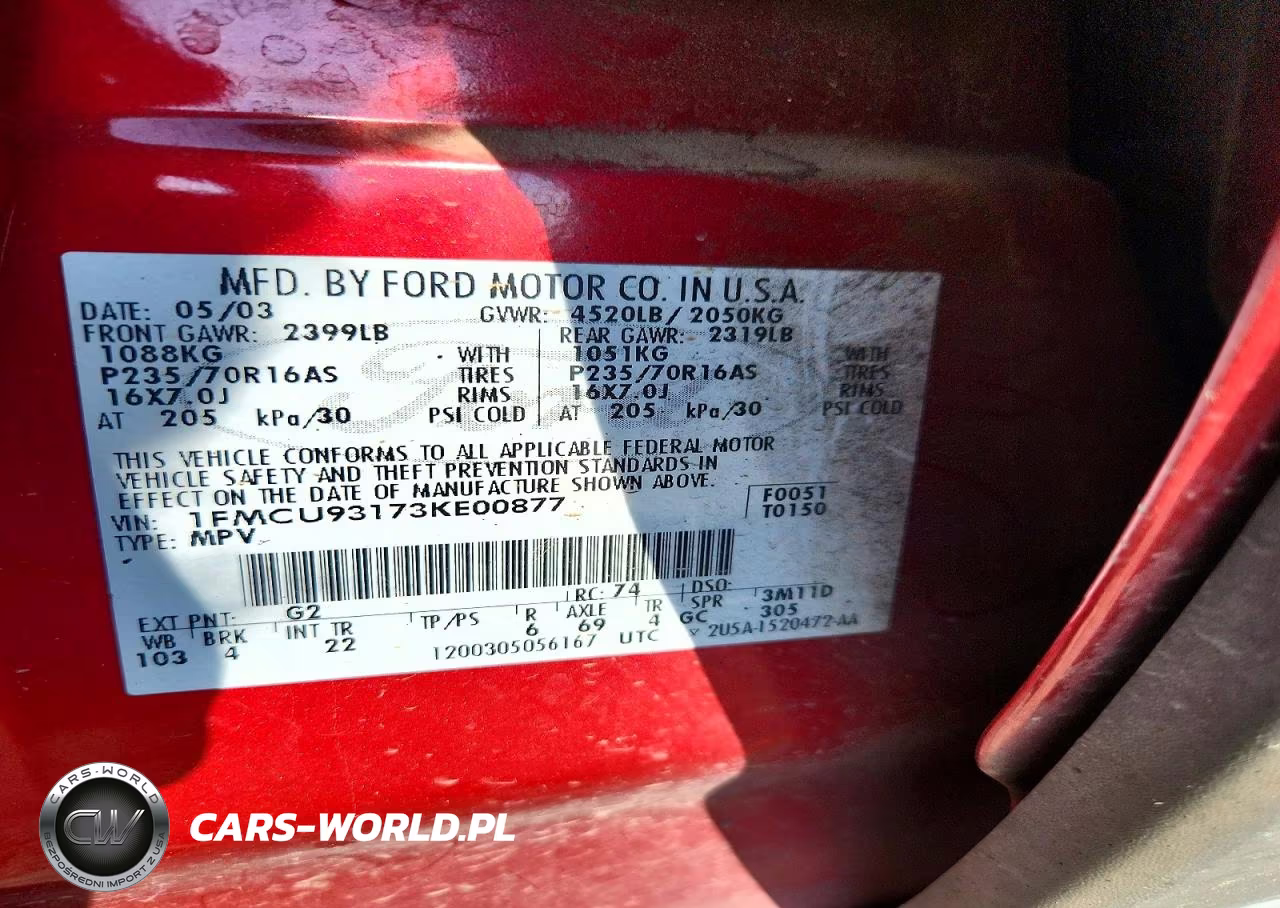 2003 Ford Escape Xlt VIN:1FMCU93173KE00877 - 13