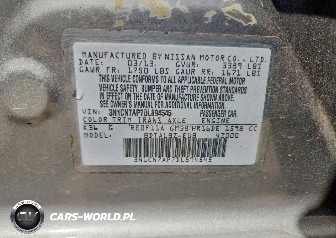 2013 Nissan Versa 1.6 S VIN:3N1CN7AP7DL894545 - 12