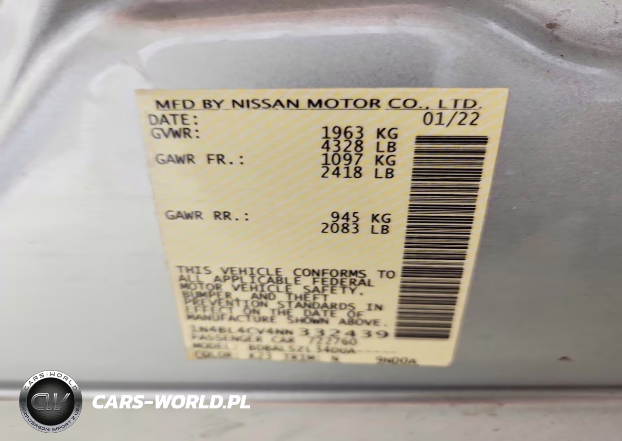 2022 Nissan Altima Sr VIN:1N4BL4CV4NN332439 - 12