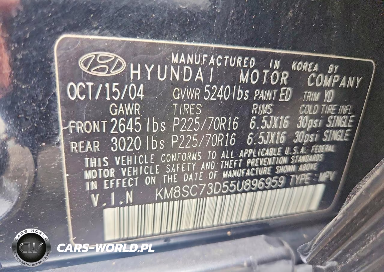 2005 Hyundai Santa Fe Gls VIN:KM8SC73D55U896959 - 13