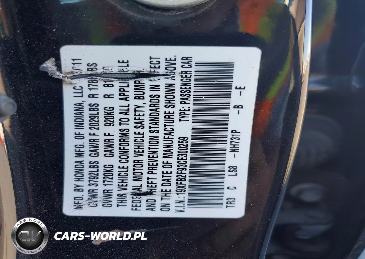 2012 Honda Civic Exl VIN:19XFB2F93CE300259 - 12