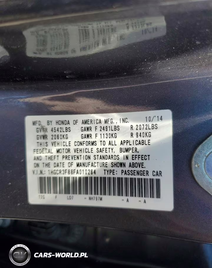 2015 Honda Accord Exl VIN:1HGCR3F88FA010264 - 12