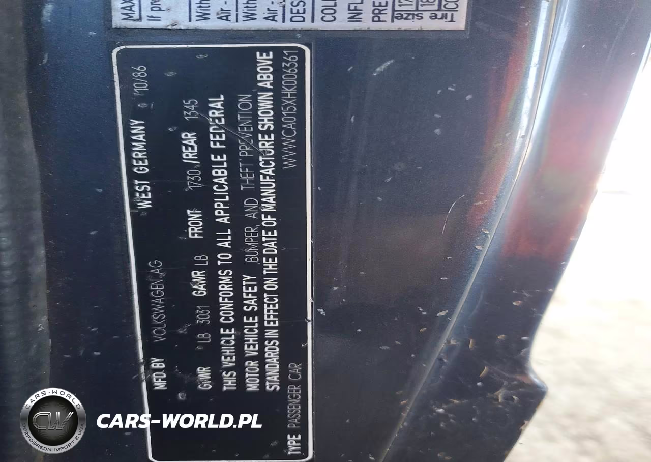 1987 Volkswagen Cabriolet VIN:WVWCA015XHK006361 - 12