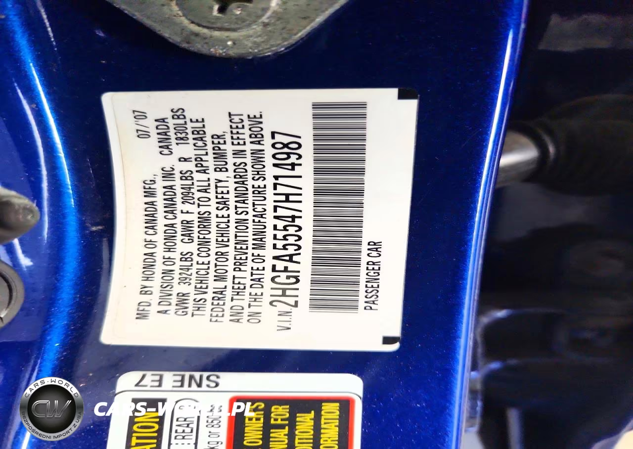 2007 Honda Civic Si VIN:2HGFA55547H714987 - 13