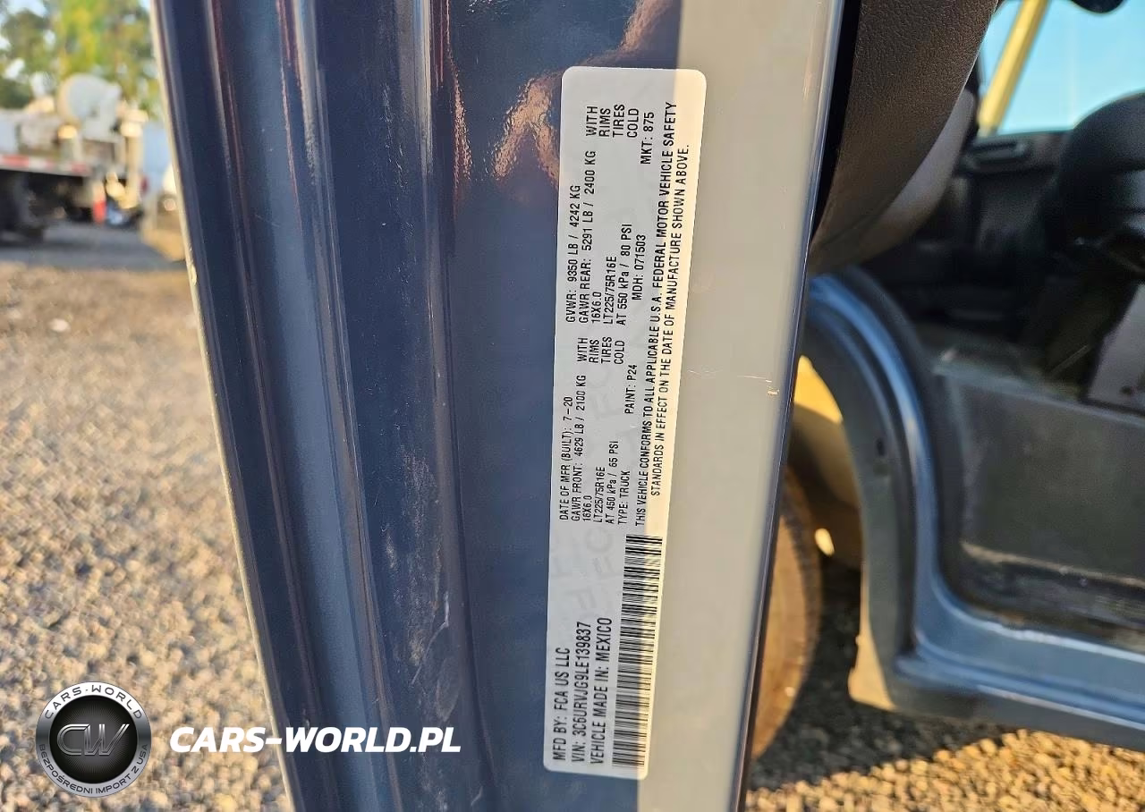 2020 Ram Promaster 3500 Delivery Van VIN:3C6URVJG9LE139837 - 13