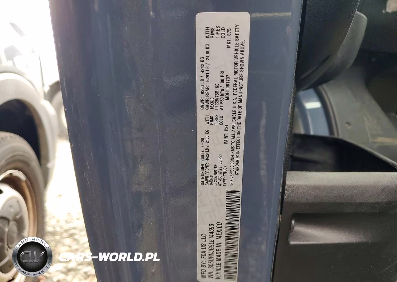 2020 Ram Promaster 3500 Delivery Van VIN:3C6URVJG9LE144696 - 13