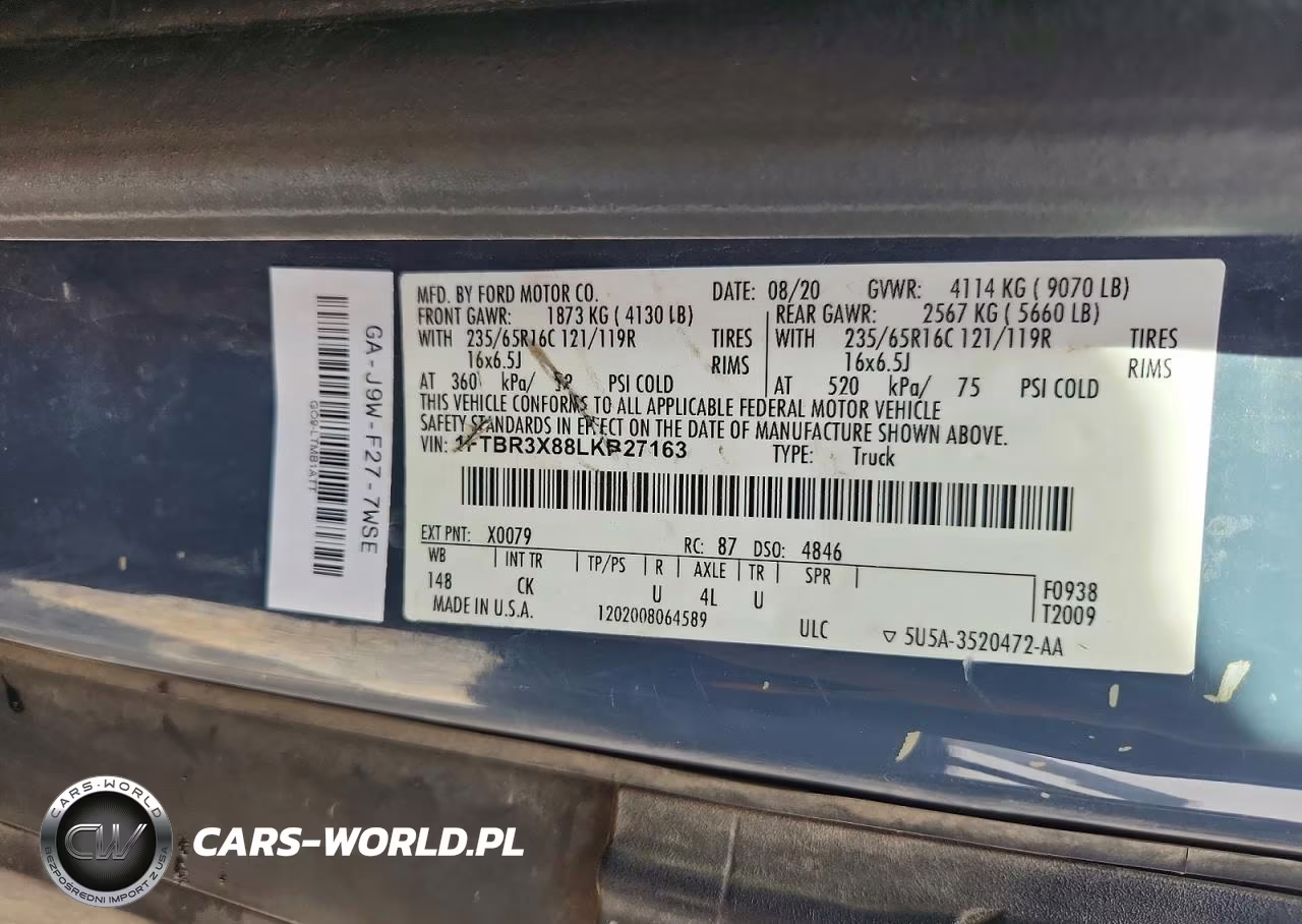 2020 Ford Transit 250 Delivery Van VIN:1FTBR3X88LKB27163 - 13