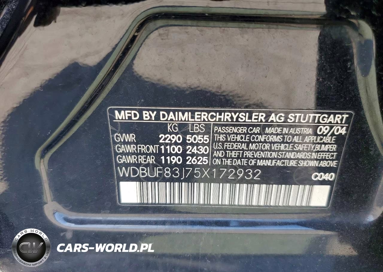 2005 Mercedes-Benz E 500 4Matic VIN:WDBUF83J75X172932 - 12