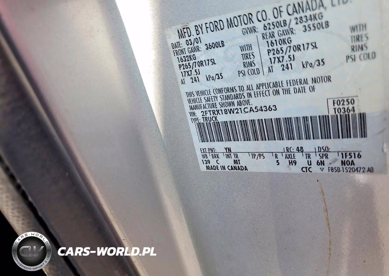 2001 Ford F150 VIN:2FTRX18W21CA54363 - 12