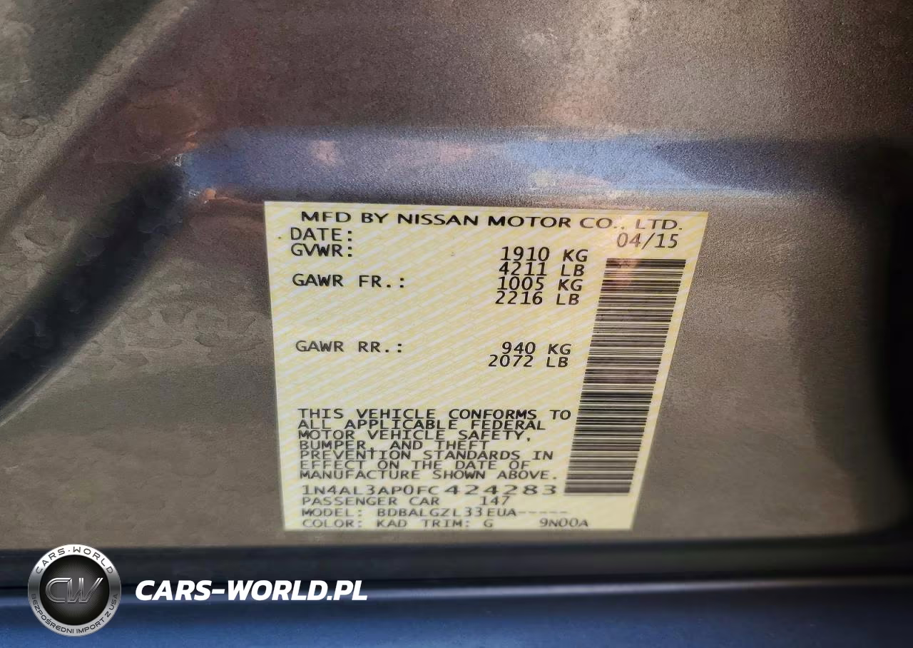 2015 Nissan Altima 2.5 S VIN:1N4AL3AP0FC424283 - 13