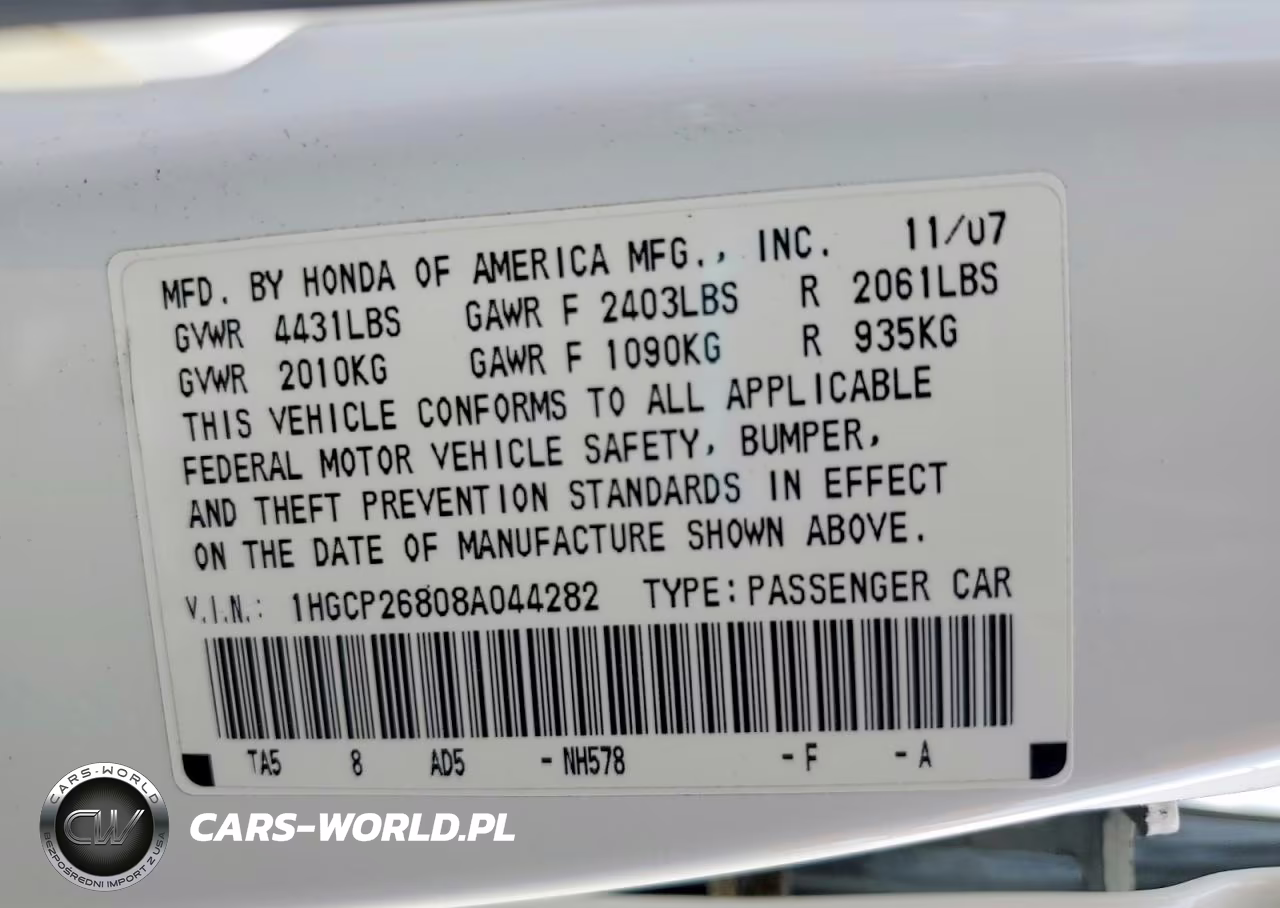 2008 Honda Accord Exl VIN:1HGCP26808A044282 - 12