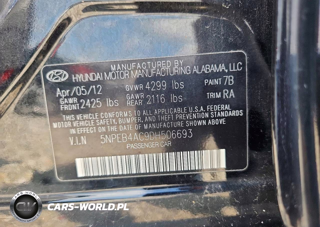 2013 Hyundai Sonata Gls VIN:5NPEB4AC9DH506693 - 12
