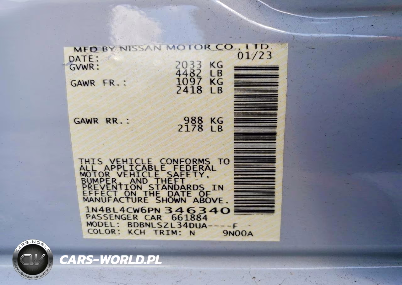 2023 Nissan Altima Sr VIN:1N4BL4CW6PN346340 - 12