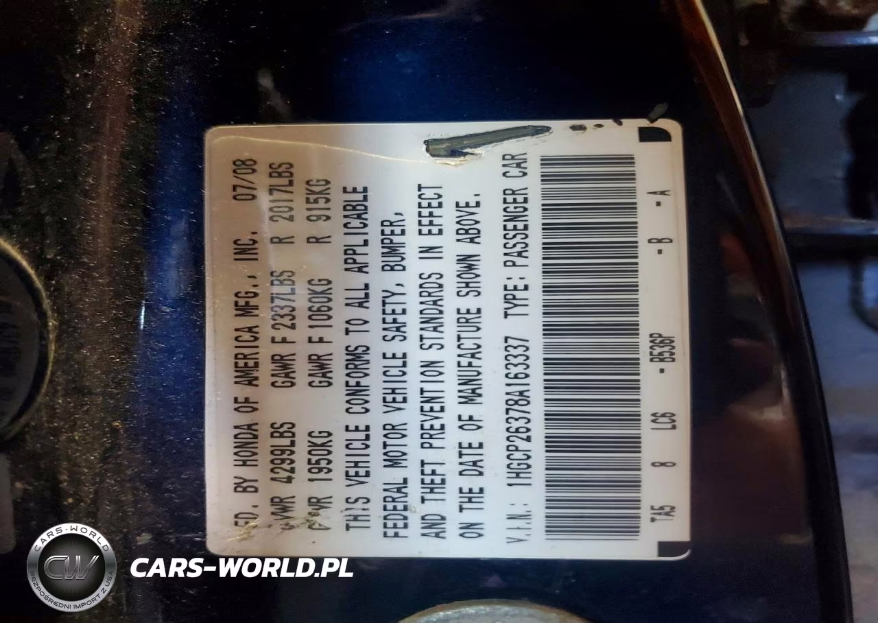 2008 Honda Accord Lx VIN:1HGCP26378A163337 - 12