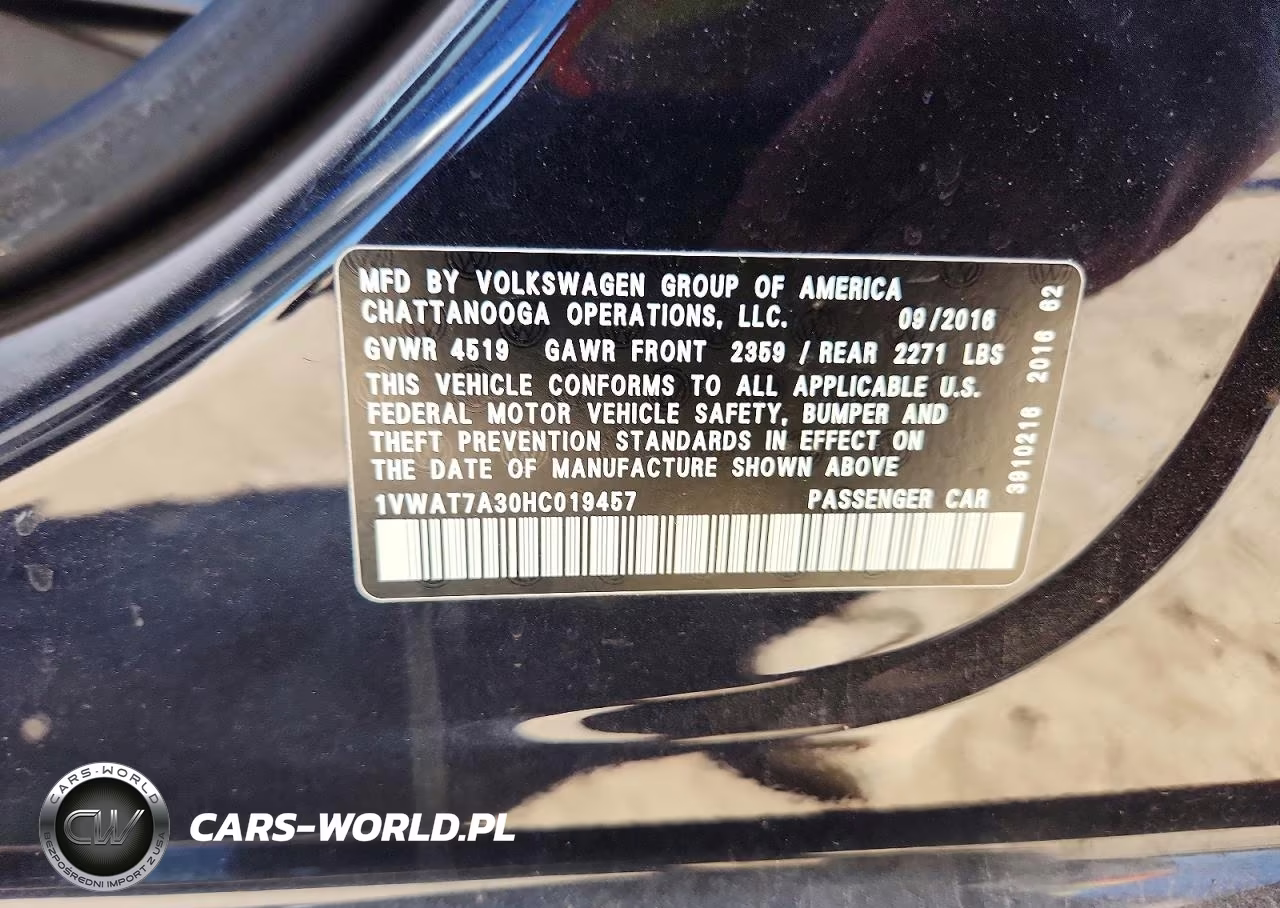 2017 Volkswagen Passat S VIN:1VWAT7A30HC019457 - 12