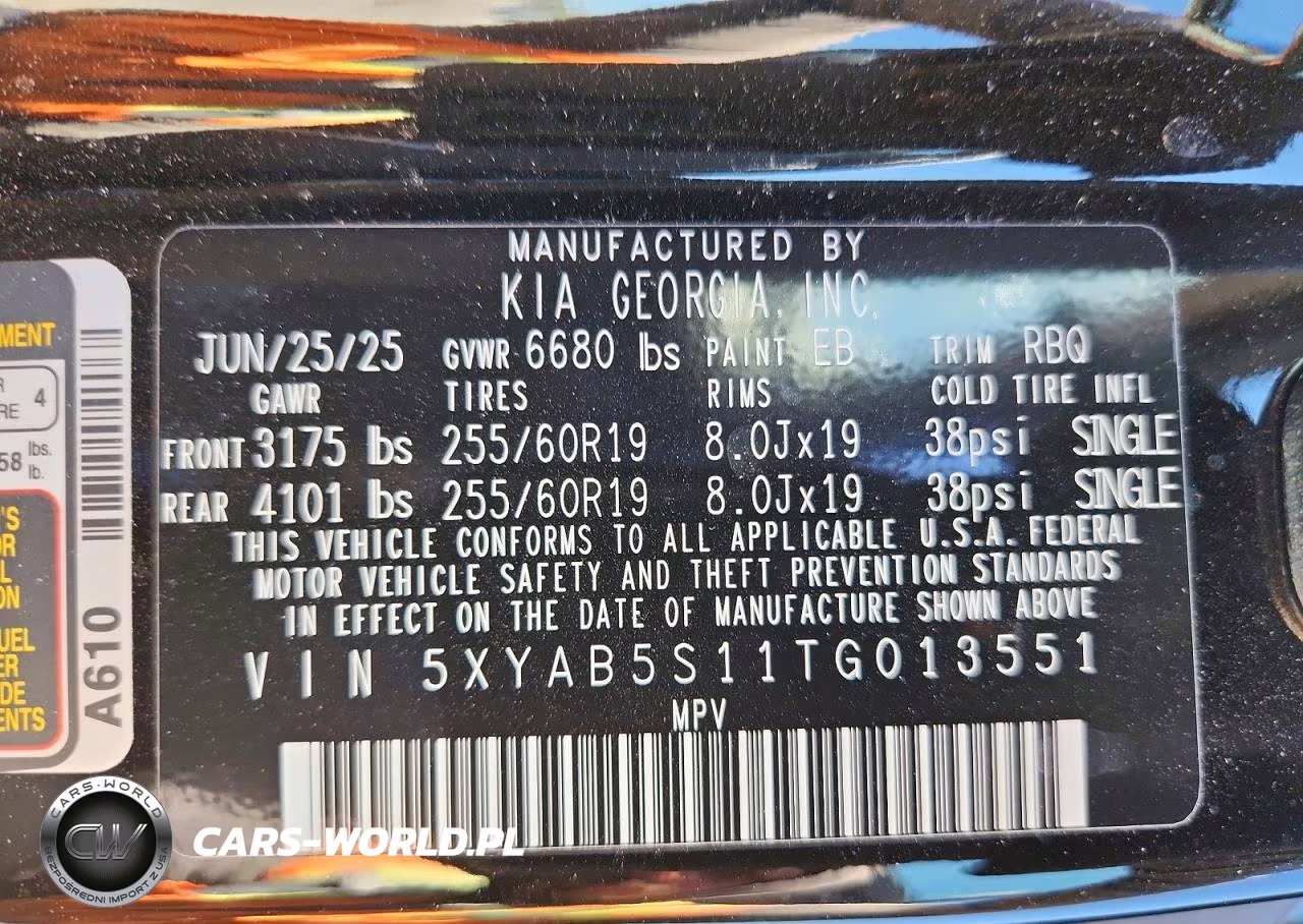 2026 Kia Ev9 Light VIN:5XYAB5S11TG013551 - 13