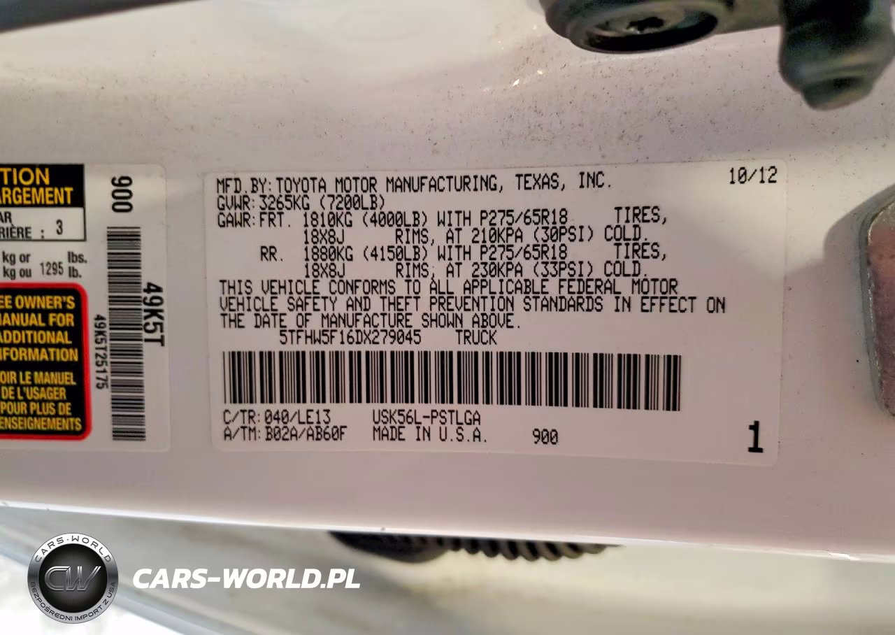 2013 Toyota Tundra Limited VIN:5TFHW5F16DX279045 - 12