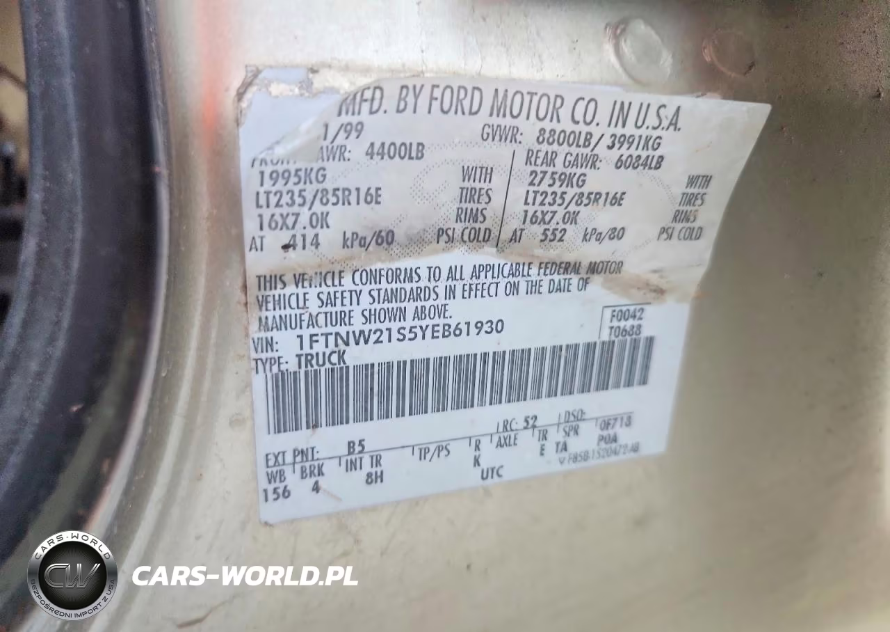 2000 Ford F250 Super Duty VIN:1FTNW21S5YEB61930 - 13