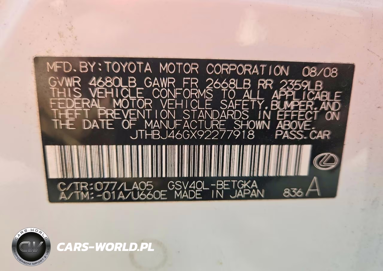 2009 Lexus Es 350 VIN:JTHBJ46GX92277918 - 12