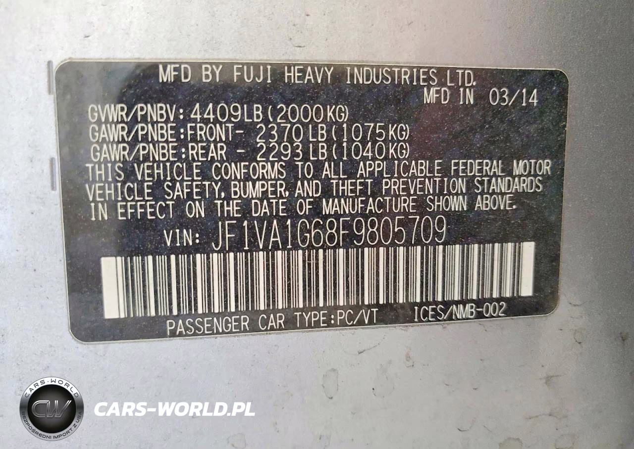 2015 Subaru Wrx Limited VIN:JF1VA1G68F9805709 - 13