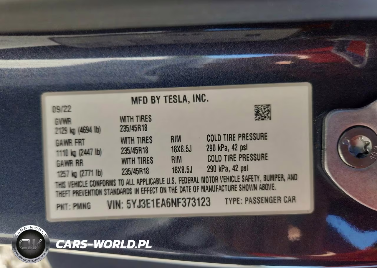 2022 Tesla Model 3 VIN:5YJ3E1EA6NF373123 - 13