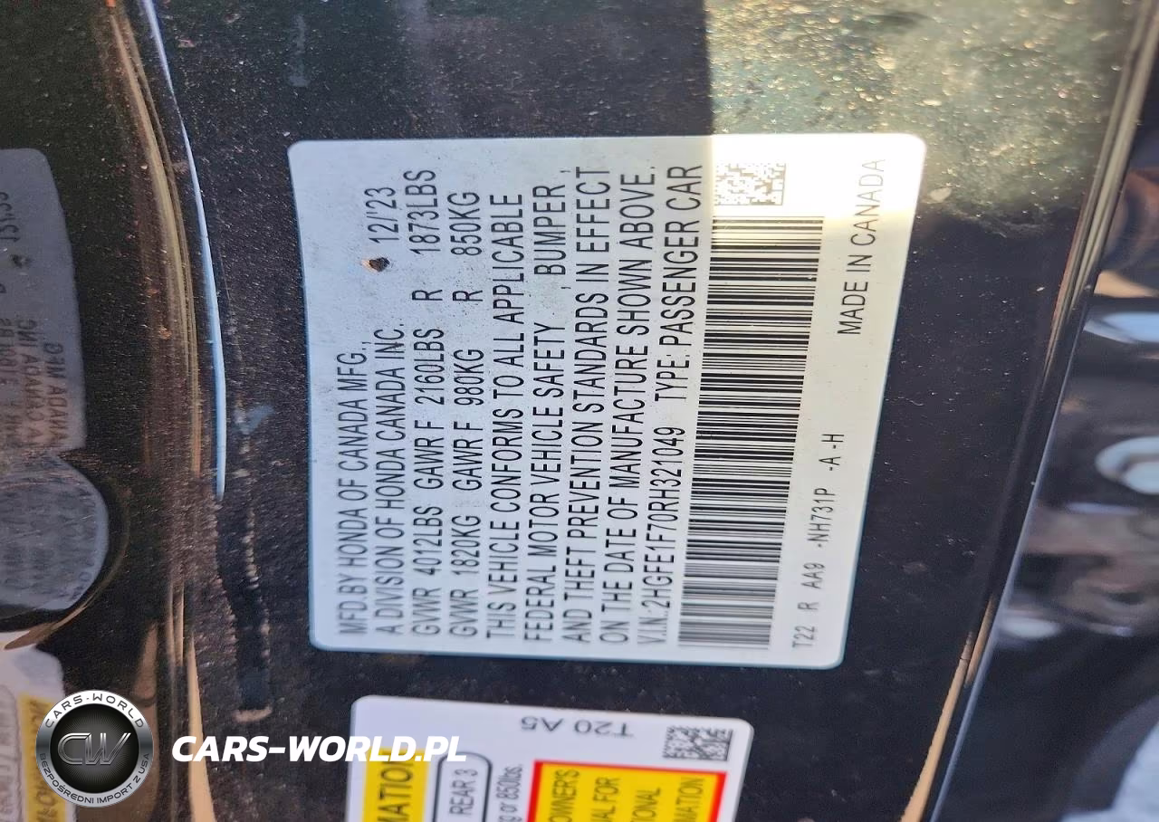 2024 Honda Civic Ex VIN:2HGFE1F70RH321049 - 13