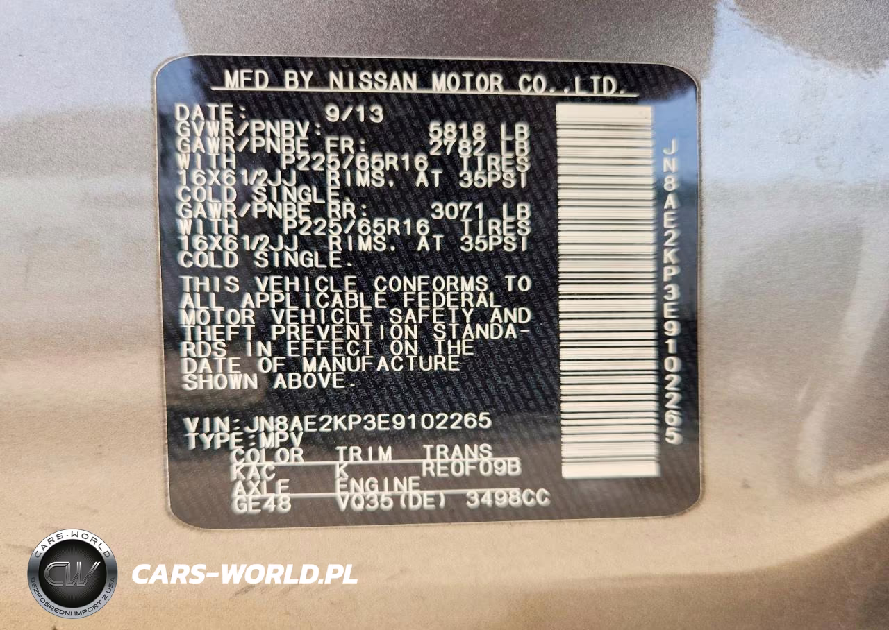 2014 Nissan Quest 3.5 S VIN:JN8AE2KP3E9102265 - 13