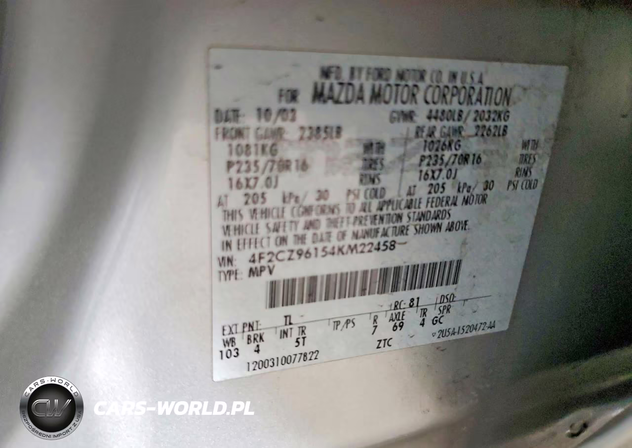 2004 Mazda Tribute Es VIN:4F2CZ96154KM22458 - 13