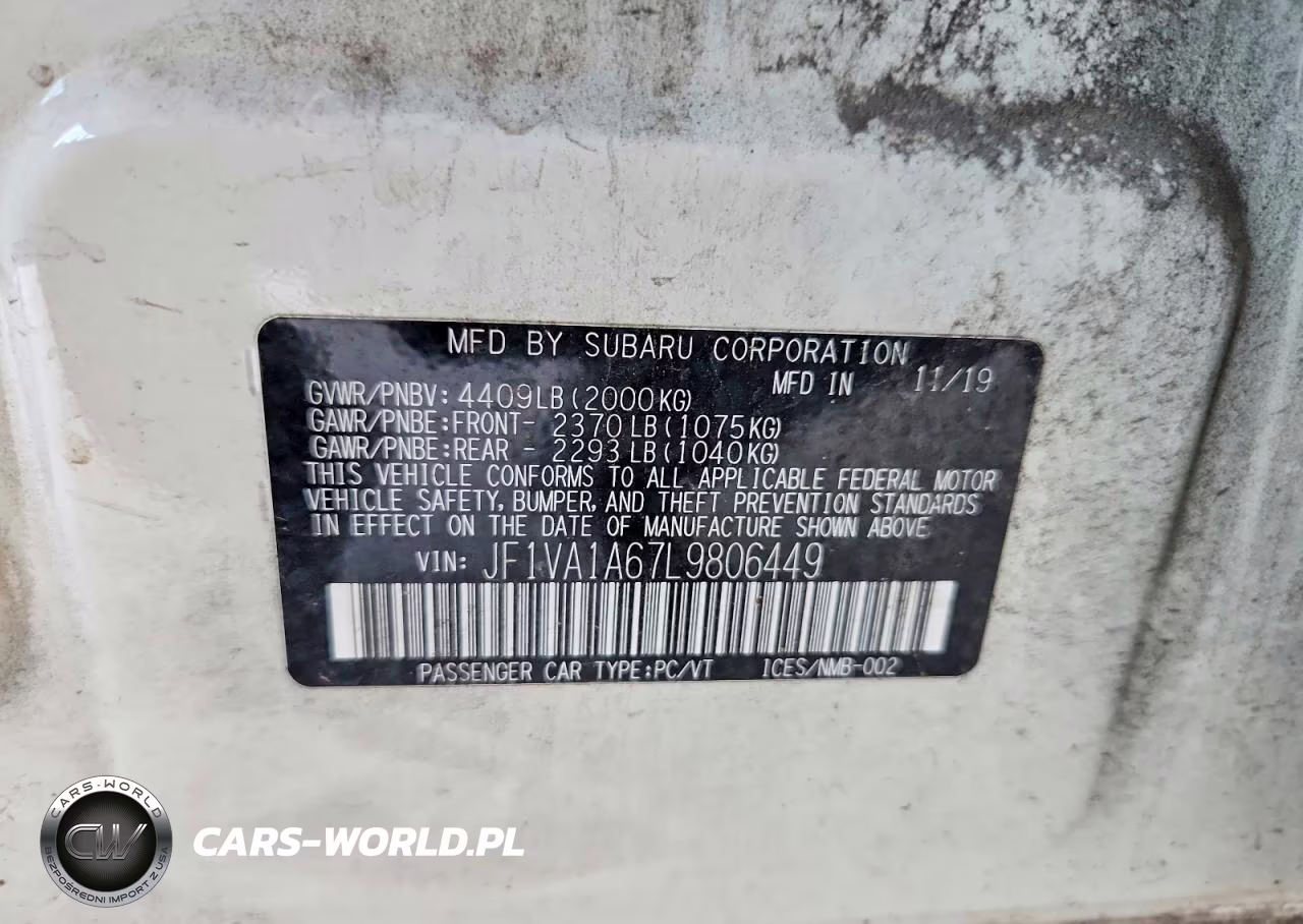 2020 Subaru Wrx VIN:JF1VA1A67L9806449 - 12