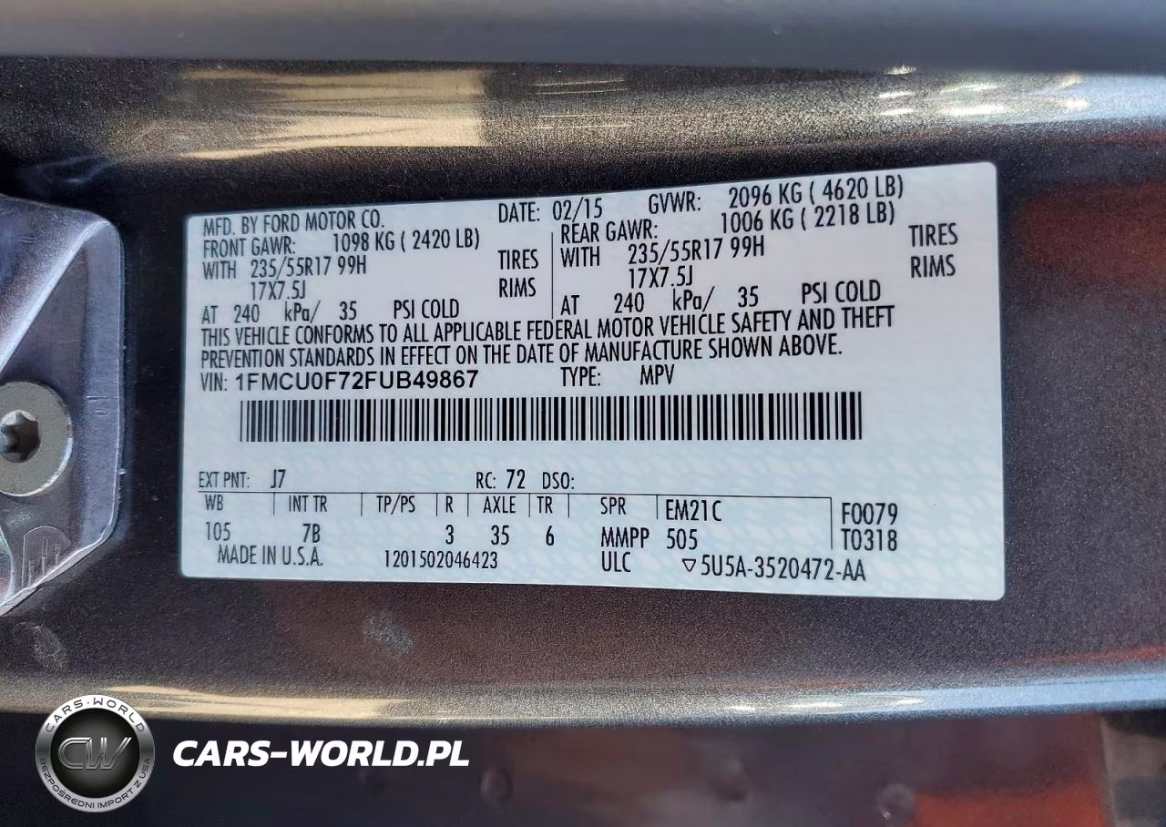 2015 Ford Escape S VIN:1FMCU0F72FUB49867 - 12