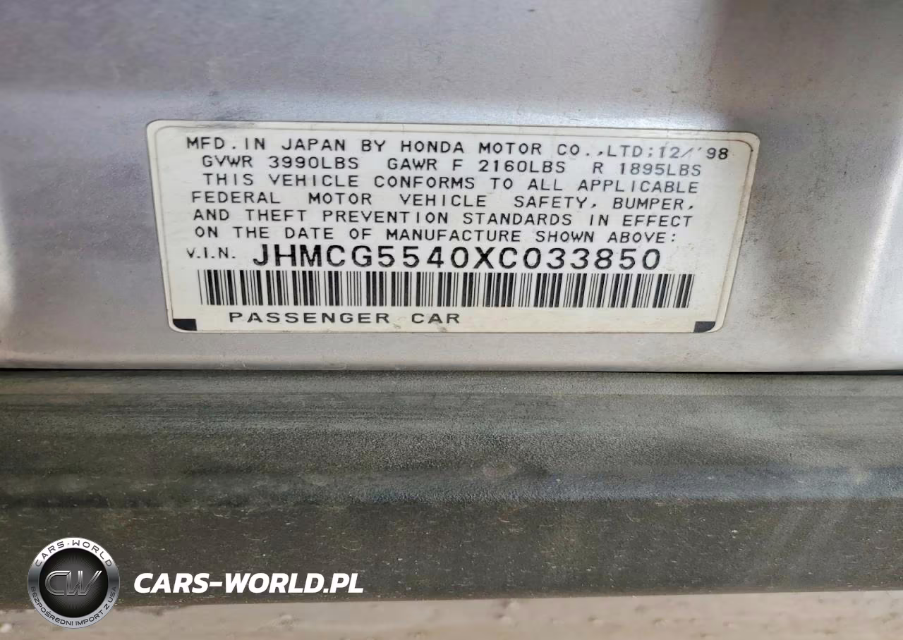 1999 Honda Accord Lx VIN:JHMCG5540XC033850 - 12
