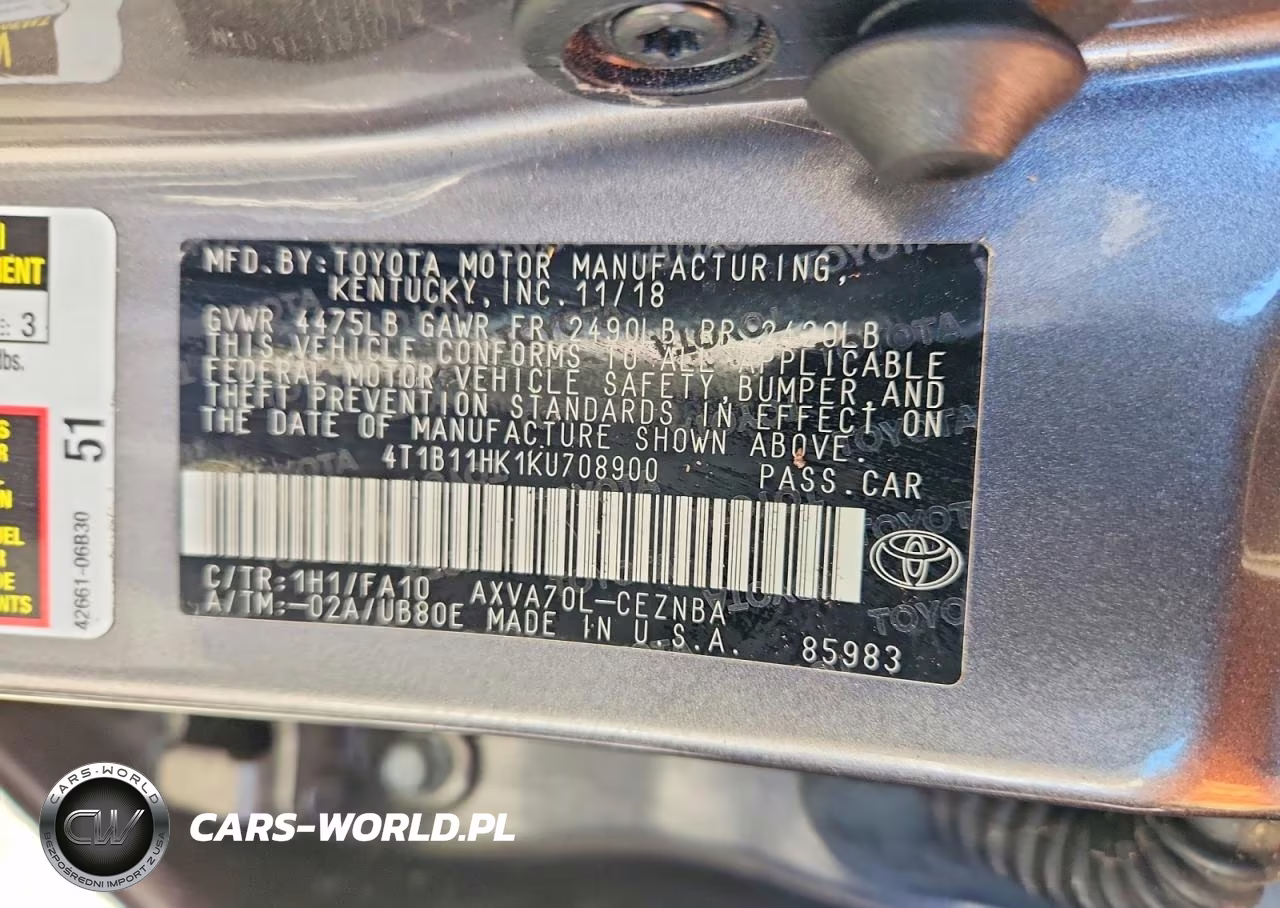 2019 Toyota Camry Le VIN:4T1B11HK1KU708900 - 12