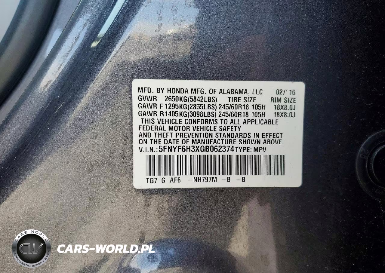 2016 Honda Pilot Ex VIN:5FNYF6H3XGB062374 - 13