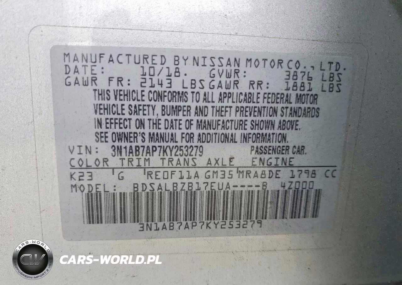 2019 Nissan Sentra S VIN:3N1AB7AP7KY253279 - 12