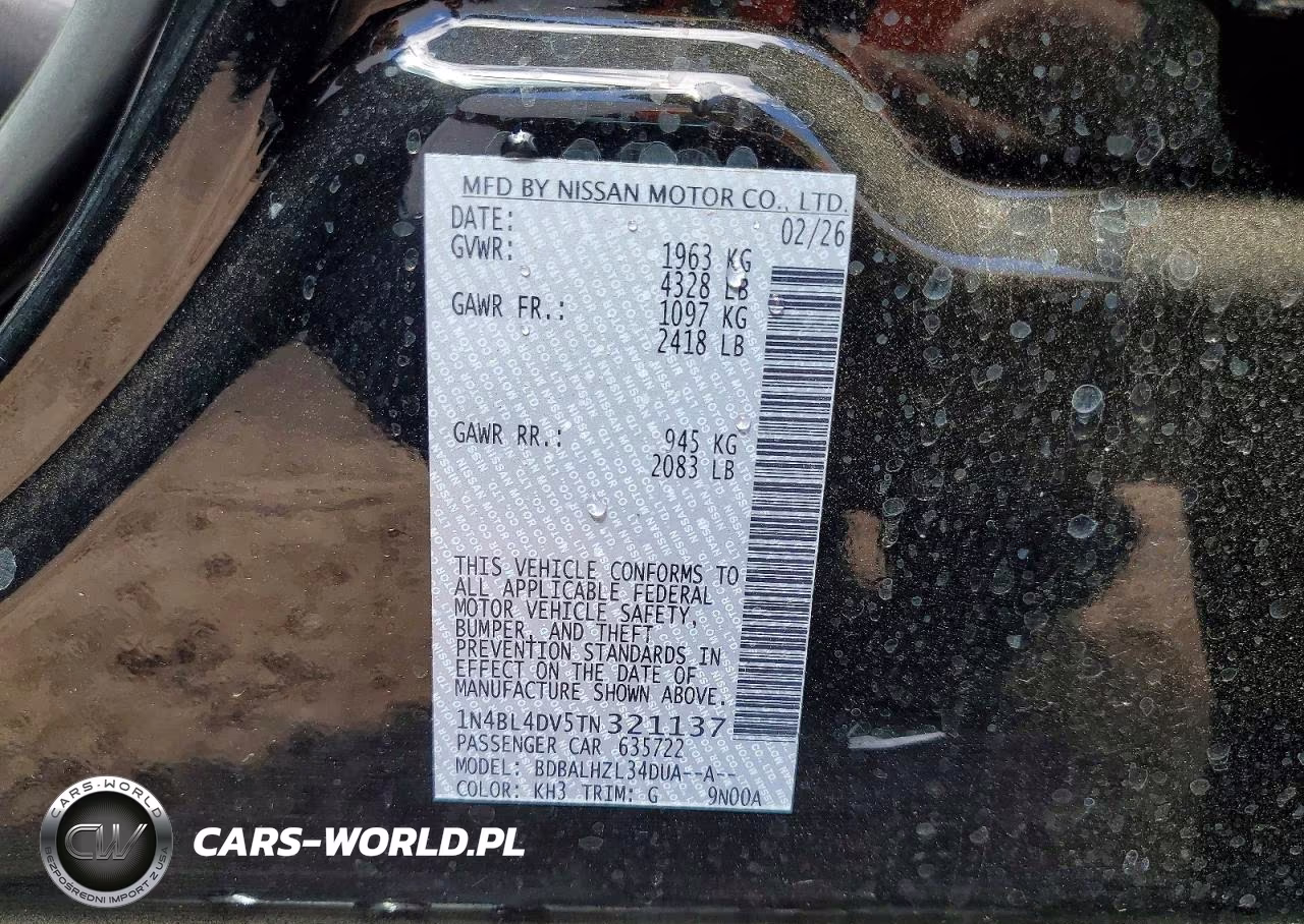 2026 Nissan Altima Sv VIN:1N4BL4DV5TN321137 - 13