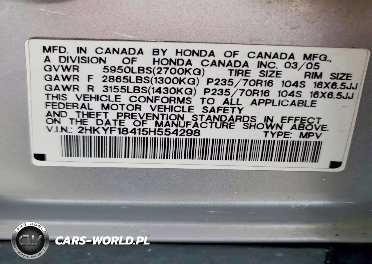 2005 Honda Pilot Ex VIN:2HKYF18415H554298 - 13