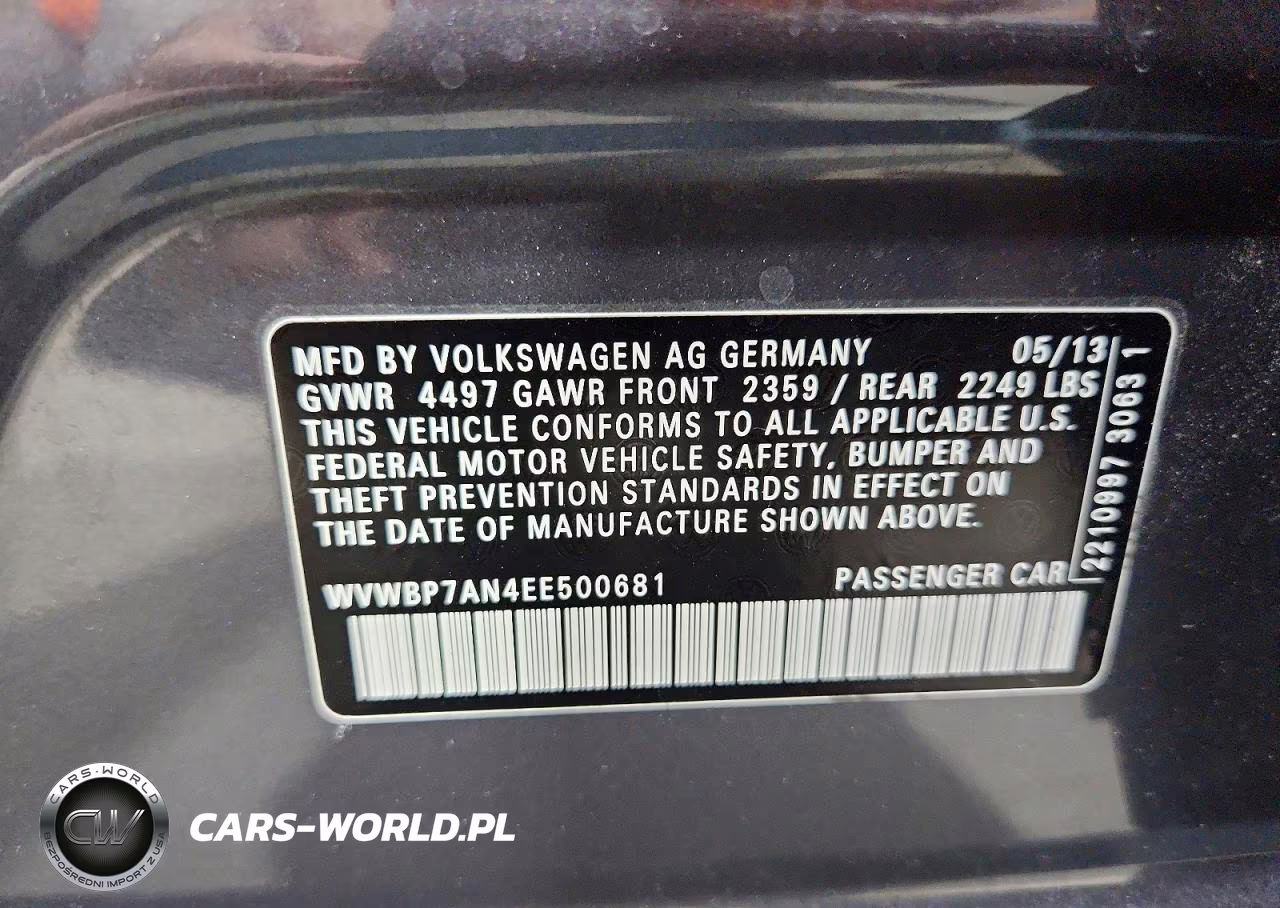2014 Volkswagen Cc Sport VIN:WVWBP7AN4EE500681 - 12