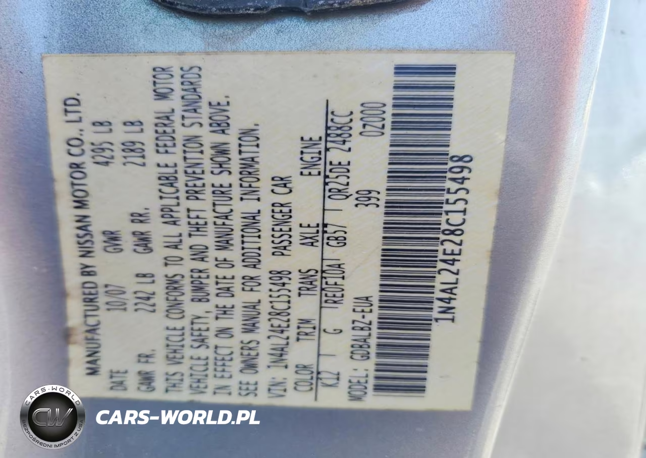 2008 Nissan Altima 2.5 S VIN:1N4AL24E28C155498 - 12
