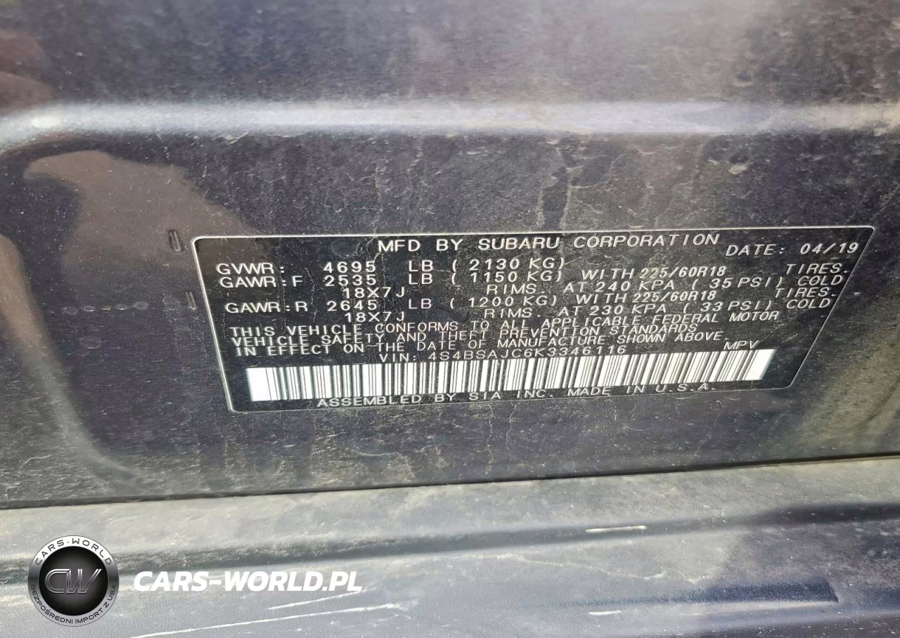 2019 Subaru Outback 2.5I Limited VIN:4S4BSAJC6K3346116 - 13