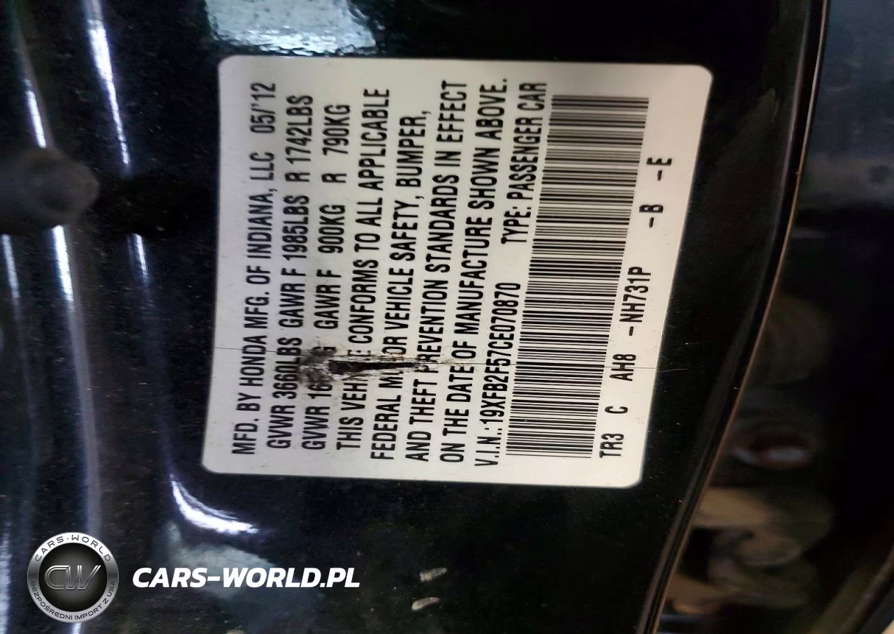2012 Honda Civic Lx VIN:19XFB2F57CE070870 - 12